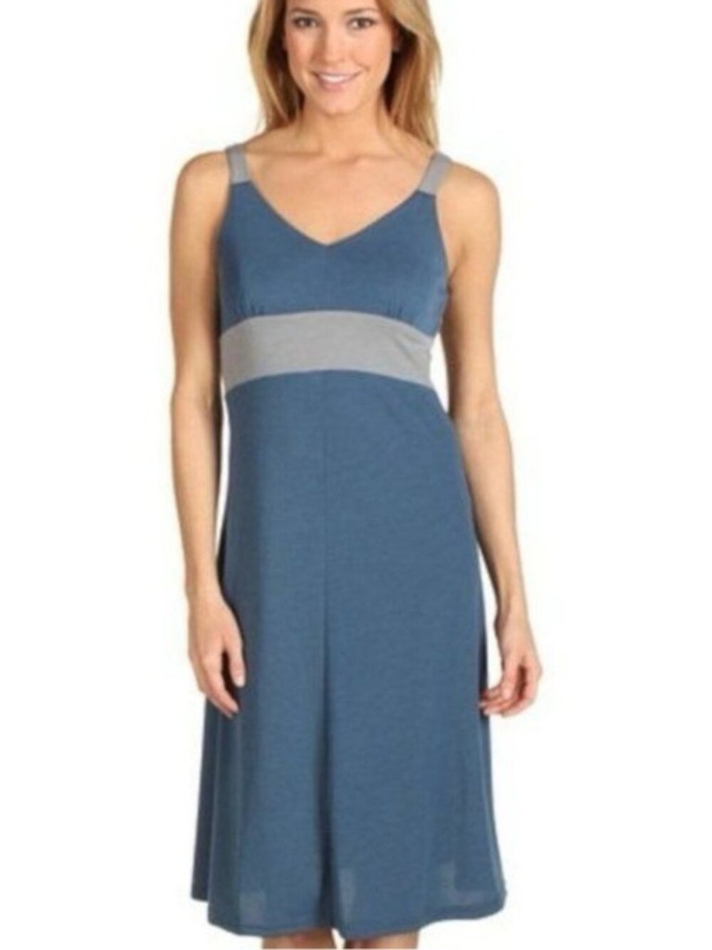Kuhl Prima Aerosoft Women's XS Blue Knit V-Neck Sleeveless Knee Length Dress